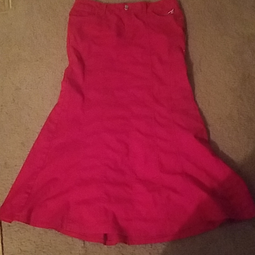 Red Demin(material) Long Skirt